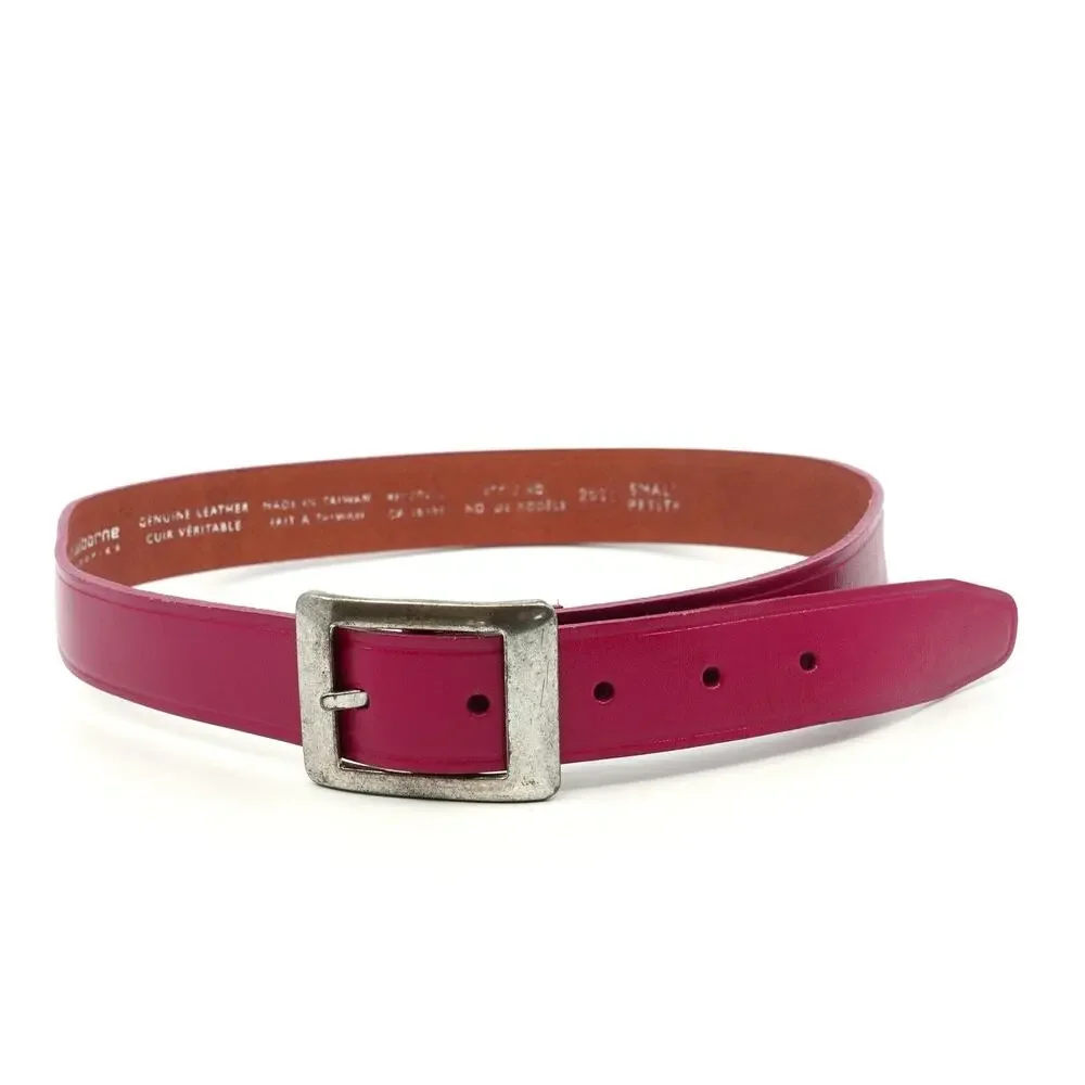 Vintage Magenta Leather Belt with Silver Buckle